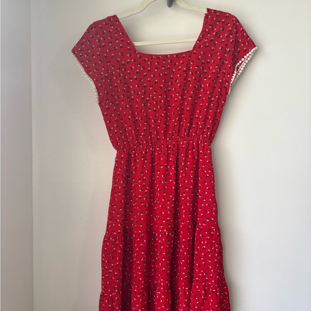 Red Floral Dress With Square Neck - image 5